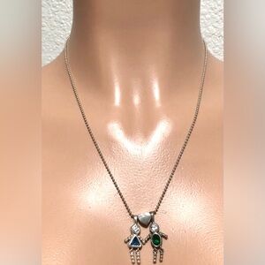 Vintage Silver Necklace with Blue and Green Charms